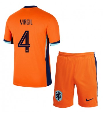 Nederländerna Virgil van Dijk #4 Hemmakläder Barn EM 2024 Kortärmad (+ Korta byxor)
